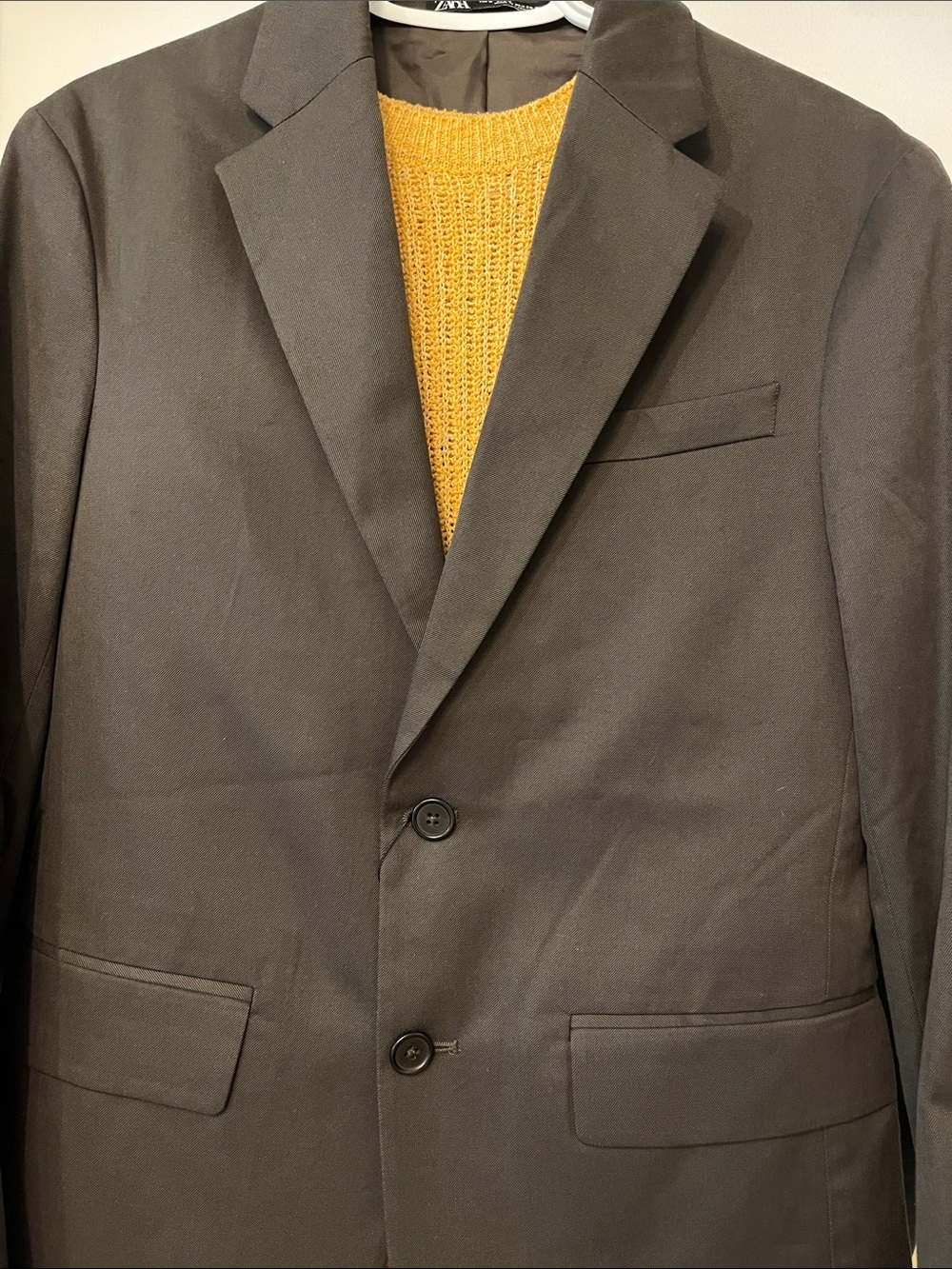 Zara Men's Dark Olive Green Two-Button Modern Fit Blazer